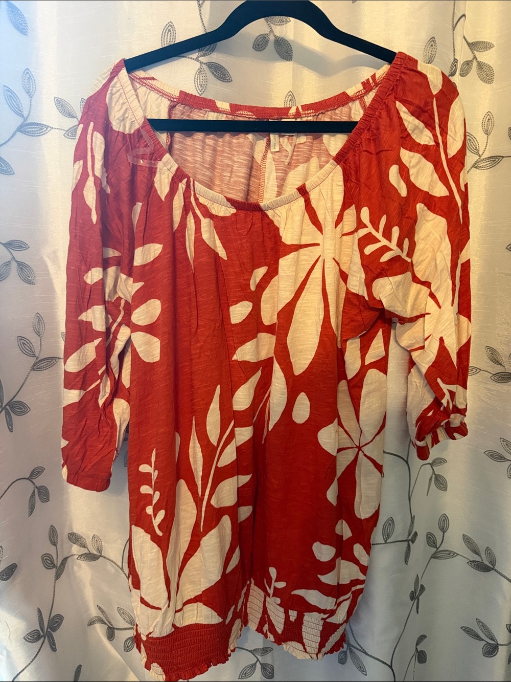 Women's orange & CreamFloral Peasant Top